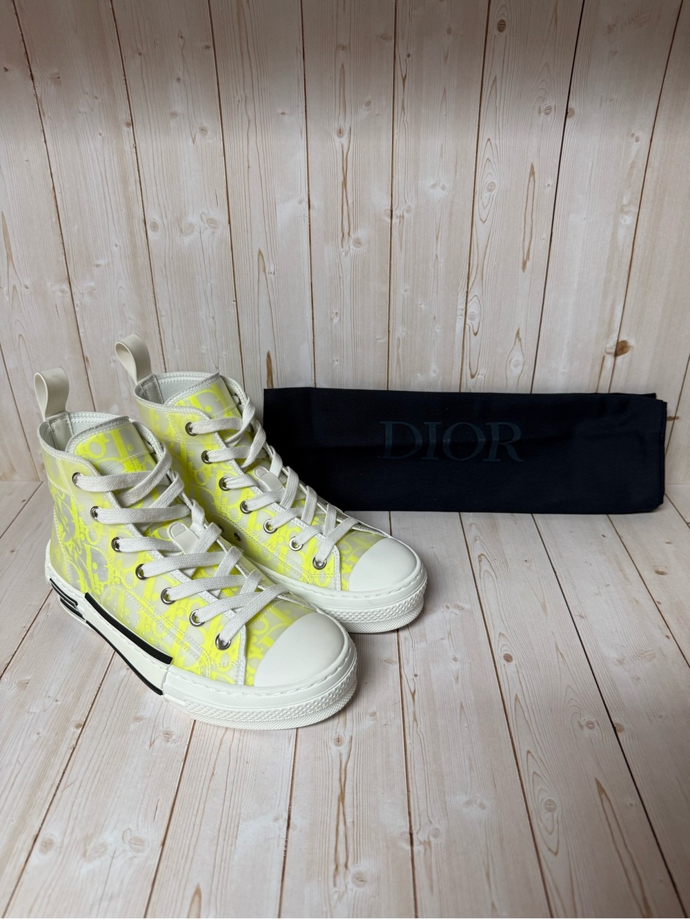 Christian Dior B23 Technical Canvas Oblique High-Top Sneaker Yellow Sz 35 / 5 - Picture 2 of 14